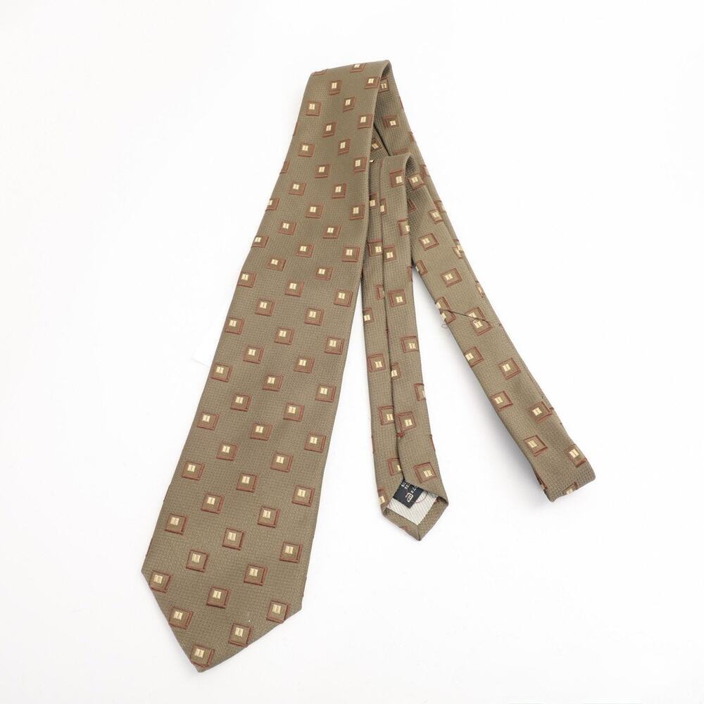 Ermenegildo Zegna Silk Tie Green Gold Cubes Woven Made in Italy Vintage Mens